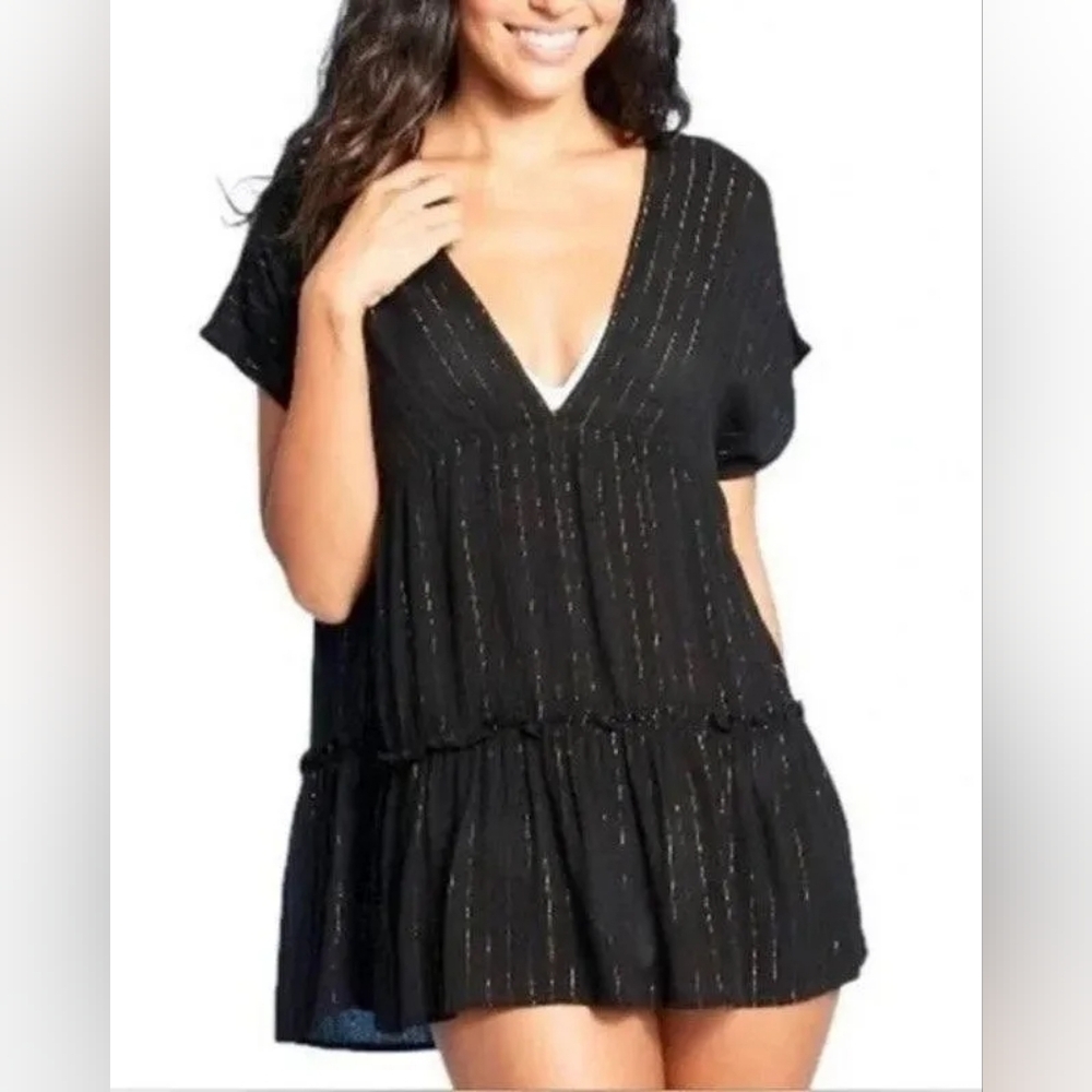 NWT Xhilaration Black Coverup with Gold Stripes